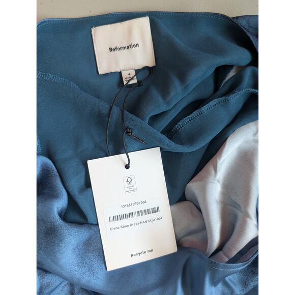 Defect New Reformation Ciana Satin Maxi Dress US 4 Fantasy Blue Floral #3B514 - Picture 3 of 15